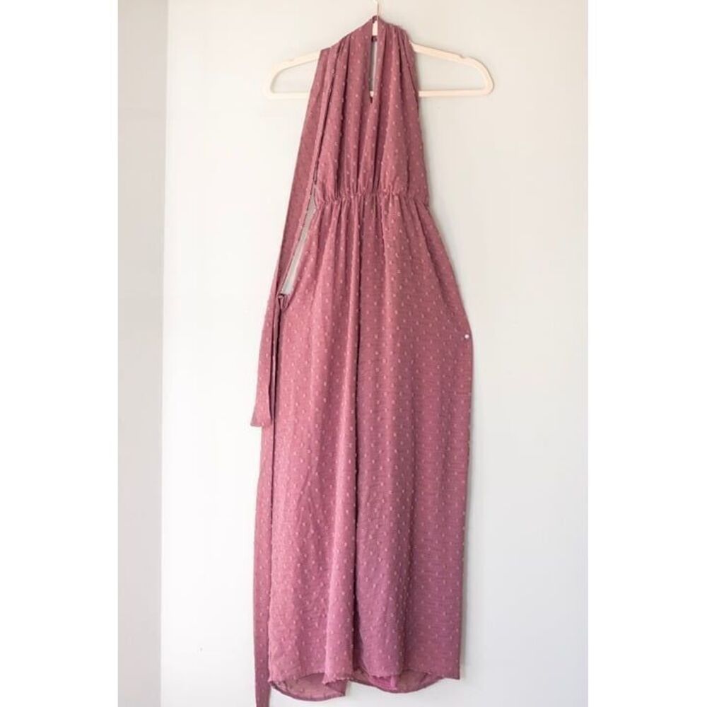 Lulu's Mauve Polka Dot Wide Leg Jumpsuit
